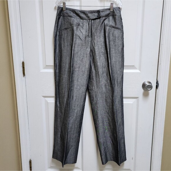 David N Pants Womens 10 Linen Blend Black Silver Wide Leg Textured Shimmer New - Picture 1 of 12